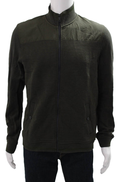Ted Baker London Mens Bomber Jacket Army Striped Green High Neck Size XL