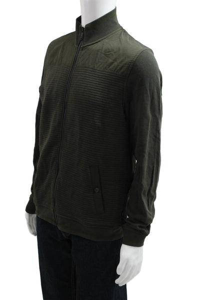 Ted Baker London Mens Bomber Jacket Army Striped Green High Neck Size XL