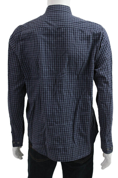 Theory Men Point Collar Check Button-Up Dark Blue Cotton Shirt Size M