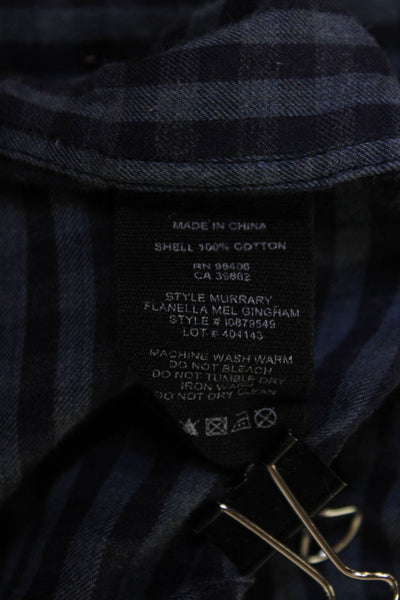Theory Men Point Collar Check Button-Up Dark Blue Cotton Shirt Size M