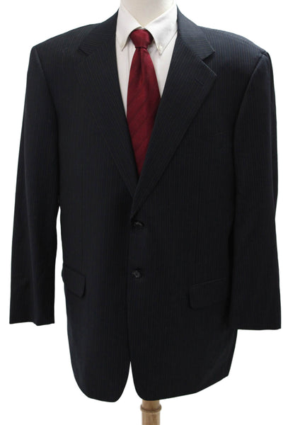 Pal Zileri Mens Dark Blue Striped Pure New Wool Suit Jacket Size 42