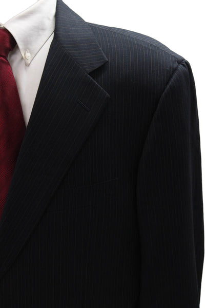Pal Zileri Mens Dark Blue Striped Pure New Wool Suit Jacket Size 42