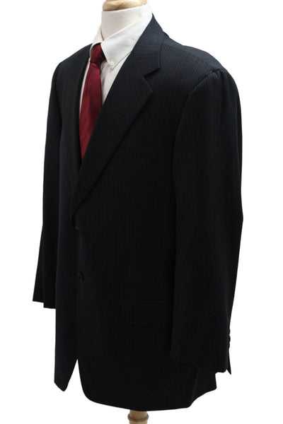 Pal Zileri Mens Dark Blue Striped Pure New Wool Suit Jacket Size 42