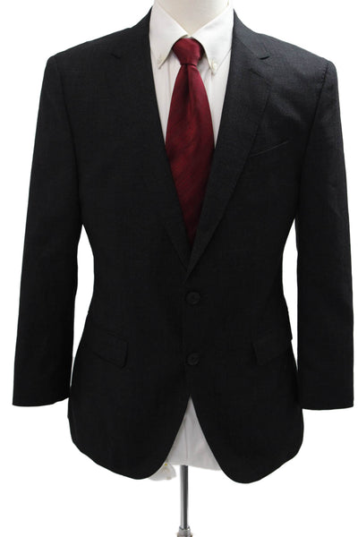 Boss Hugo Boss Mens Suit Jacket Black Virgin Wool Collared Button Size 40
