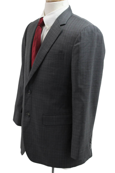 Ermenegildo Zegna Mens Dark Gray Wool Blend Check 2 Button Suit Jacket Size 36