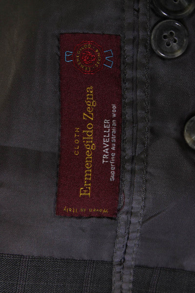 Ermenegildo Zegna Mens Dark Gray Wool Blend Check 2 Button Suit Jacket Size 36