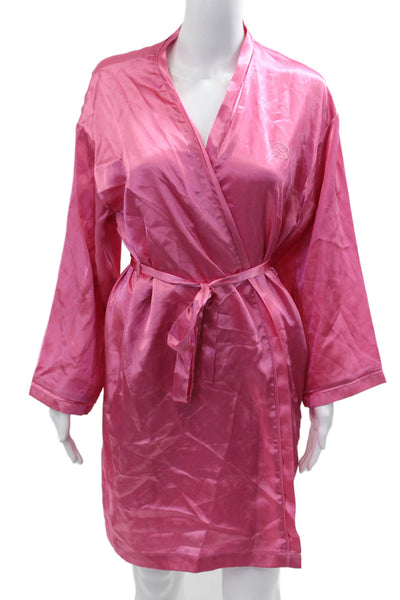 Oscar de la Renta Pink Label Womens Bath Robe V Neck Long Sleeve Pink Size S