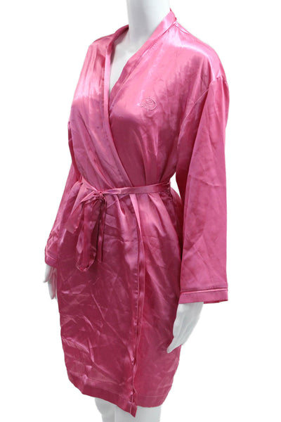 Oscar de la Renta Pink Label Womens Bath Robe V Neck Long Sleeve Pink Size S