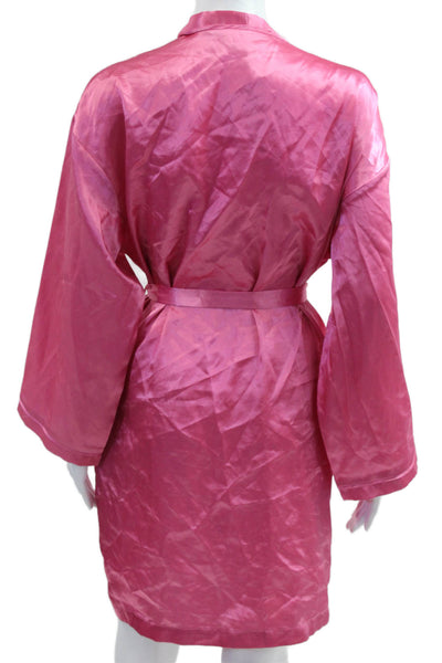 Oscar de la Renta Pink Label Womens Bath Robe V Neck Long Sleeve Pink Size S