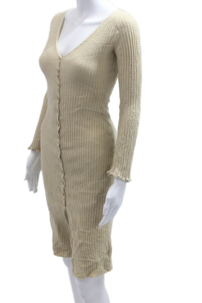 M Missoni Women Bodycon Sweater Dress Beige V Neck Long Sleeve Size 40