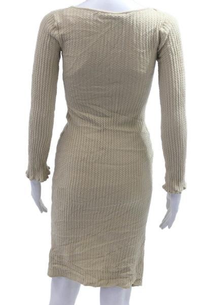 M Missoni Women Bodycon Sweater Dress Beige V Neck Long Sleeve Size 40