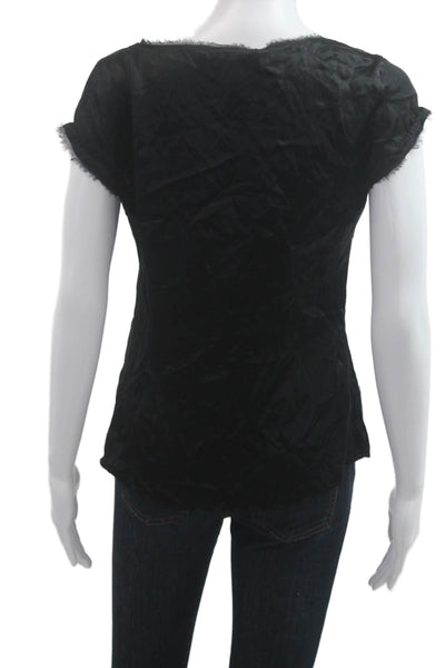Tahari Women Basic Black V-Neck Silk Poly Short Sleeve Blouse Size S