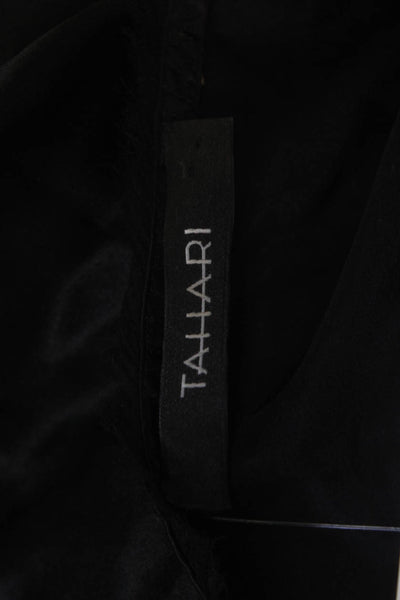 Tahari Women Basic Black V-Neck Silk Poly Short Sleeve Blouse Size S