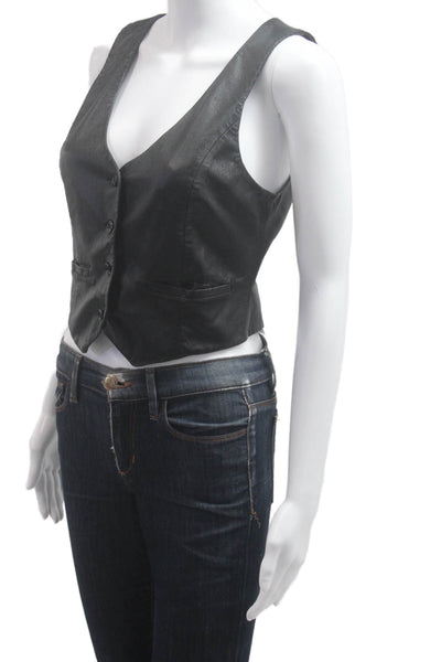 Wilfred Womens Biker Vest Black Button V Neck Sleeveless Polyester Size 6