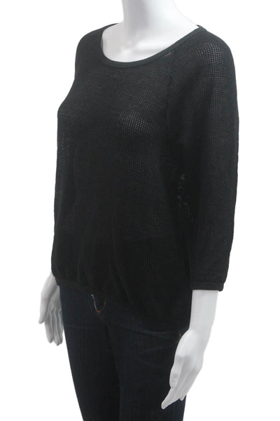 Standard James Perse Women Black Cotton Basic 3/4 Sleeve Round Neck Top Size 1