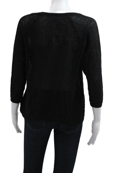 Standard James Perse Women Black Cotton Basic 3/4 Sleeve Round Neck Top Size 1