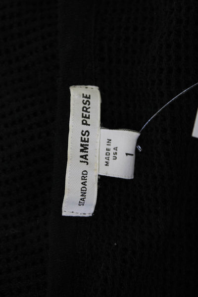Standard James Perse Women Black Cotton Basic 3/4 Sleeve Round Neck Top Size 1