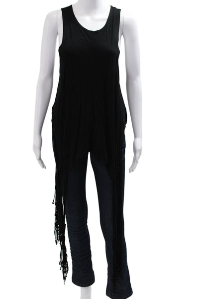 Raquel Allegra Womens Tunic Tank Black Sleeveless Round Neck Rayon Boho Size 2