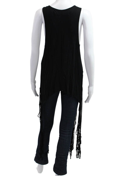 Raquel Allegra Womens Tunic Tank Black Sleeveless Round Neck Rayon Boho Size 2