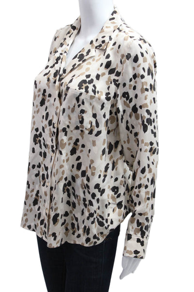 Rails Womens Silk Leopard Button Up Blouse Collared Long Sleeve Beige Size M