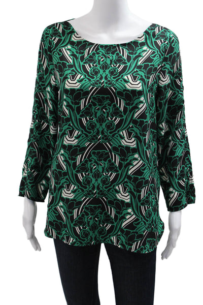 J Crew Womens Black Floral Tunic 3/4 Sleeve Round Neck Button Size 8