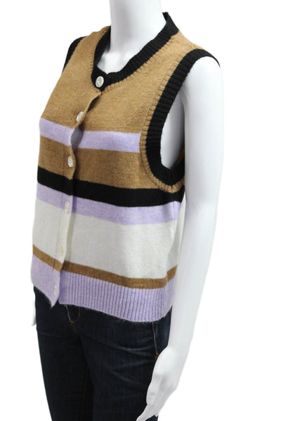 Maeve Anthropologie Women Striped Sleeveless Cardigan Button Black 90s Size L