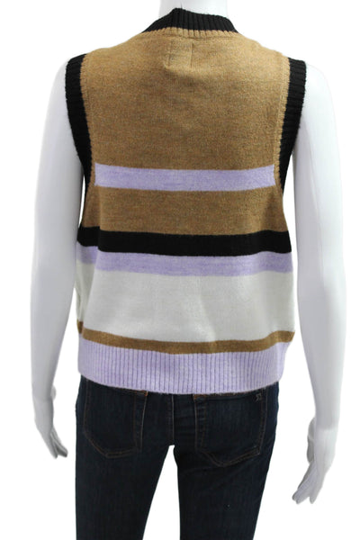 Maeve Anthropologie Women Striped Sleeveless Cardigan Button Black 90s Size L