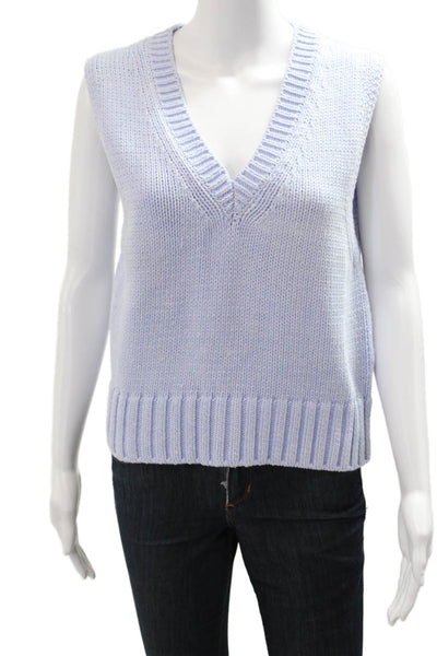 White + Warren Womens Light Blue V Neck Sleeveless Sweater Vest Size M