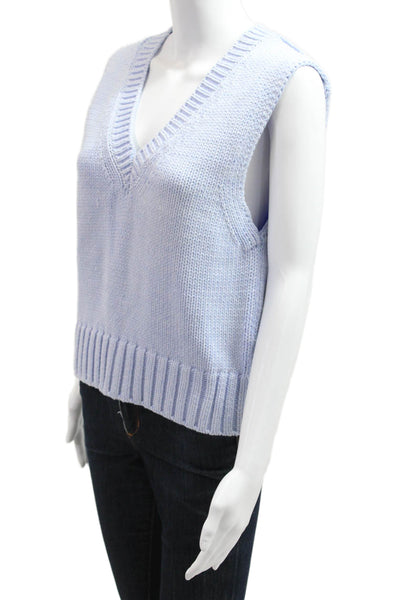 White + Warren Womens Light Blue V Neck Sleeveless Sweater Vest Size M