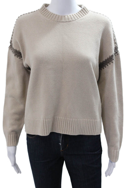 Splendid Womens Pullover Sweater Beige Crew Neck Cotton Blend Size S