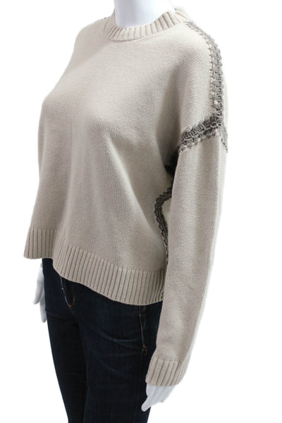 Splendid Womens Pullover Sweater Beige Crew Neck Cotton Blend Size S
