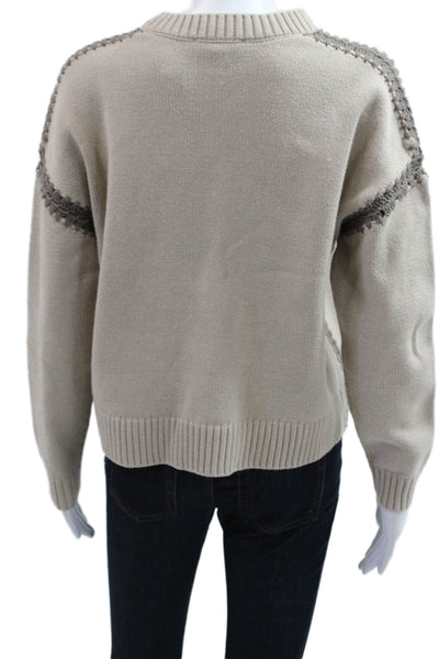 Splendid Womens Pullover Sweater Beige Crew Neck Cotton Blend Size S