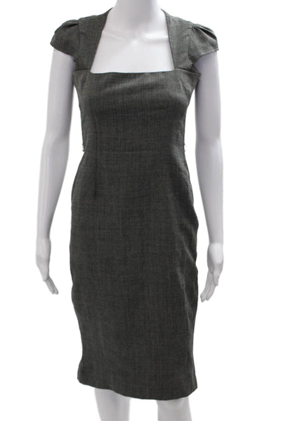 Atmosphere Women Dark Gray Check Sheath Dress Square Neck Knee Size 36
