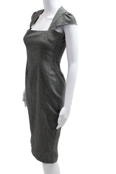 Atmosphere Women Dark Gray Check Sheath Dress Square Neck Knee Size 36