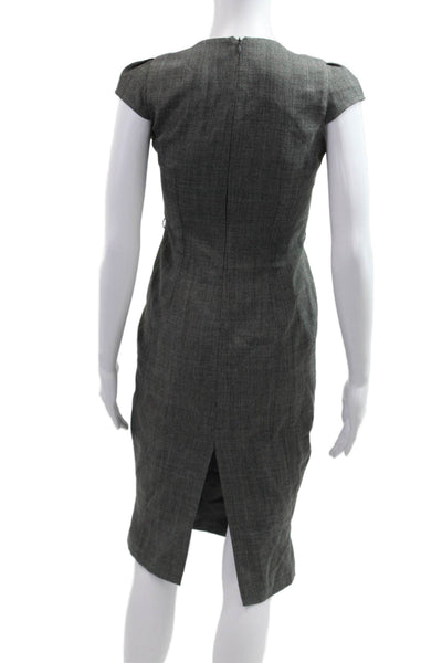 Atmosphere Women Dark Gray Check Sheath Dress Square Neck Knee Size 36