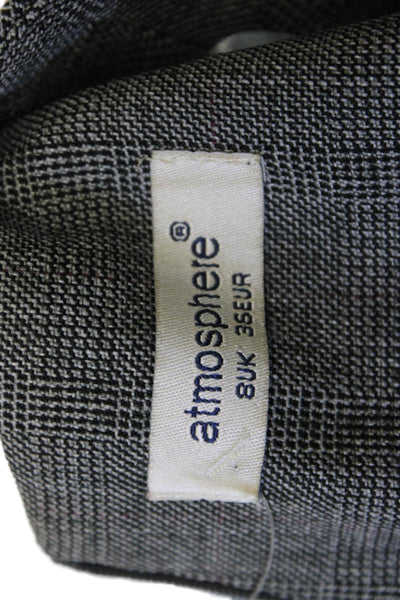 Atmosphere Women Dark Gray Check Sheath Dress Square Neck Knee Size 36