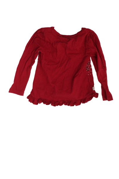 Ralph Lauren Girls Cotton Geometric Long Sleeve Ruffled Top Red Size 3T