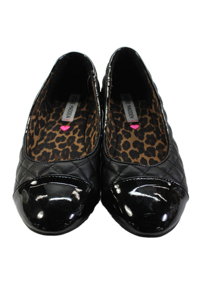 Steve Madden Womens Round Toe Quilted Slip-On Ballet Flats Black Size 6