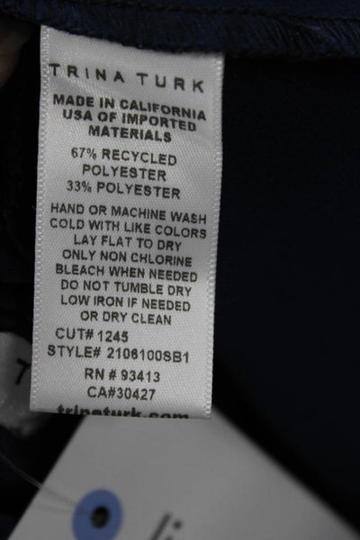 Trina Turk Womens Dark Blue V-Neck Tie Short Sleeve Blouse Size S