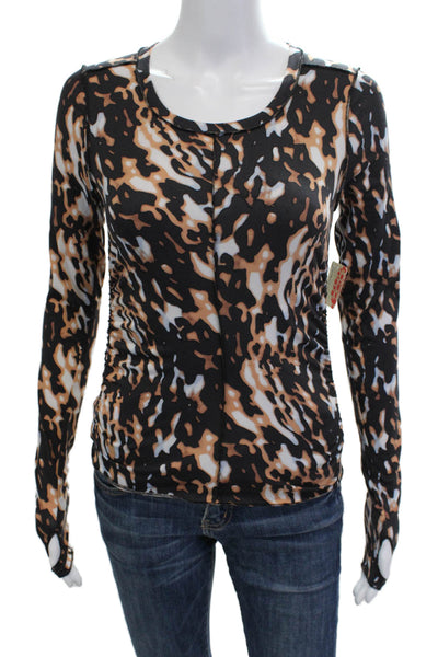 FP Movement Womens Jersey Long Sleeve Leopard Round Neck Top Size XS
