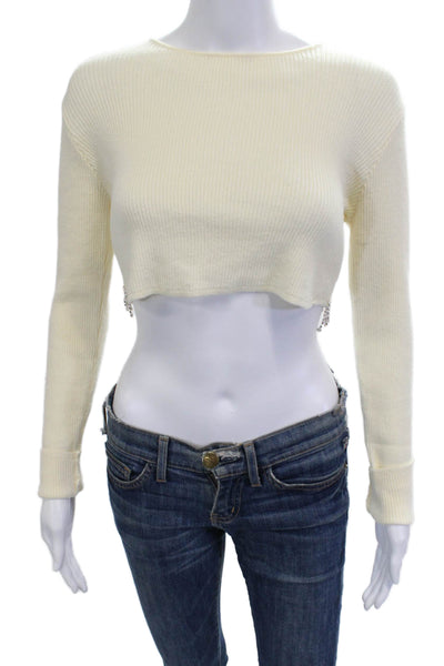 Zara Womens Pullover Sweater Crew Neck Button Long Sleeve Beige Size L