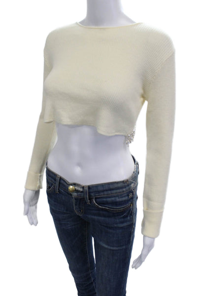 Zara Womens Pullover Sweater Crew Neck Button Long Sleeve Beige Size L