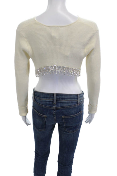 Zara Womens Pullover Sweater Crew Neck Button Long Sleeve Beige Size L