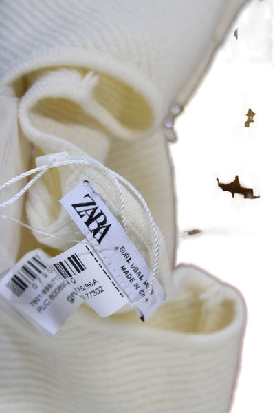 Zara Womens Pullover Sweater Crew Neck Button Long Sleeve Beige Size L