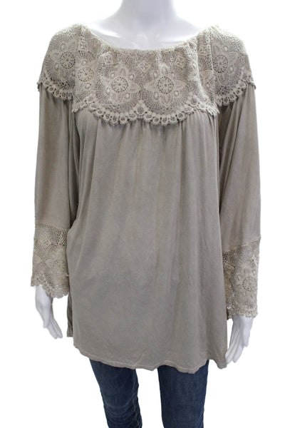 Pol Women Tunic Blouse Beige Long Sleeve Bohemian 60% Cotton Size M