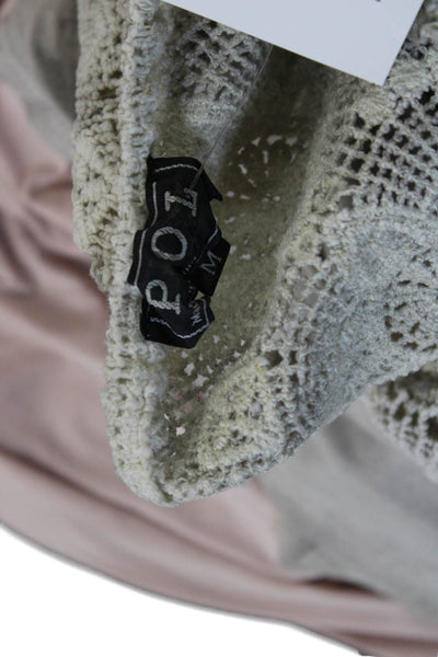 Pol Women Tunic Blouse Beige Long Sleeve Bohemian 60% Cotton Size M