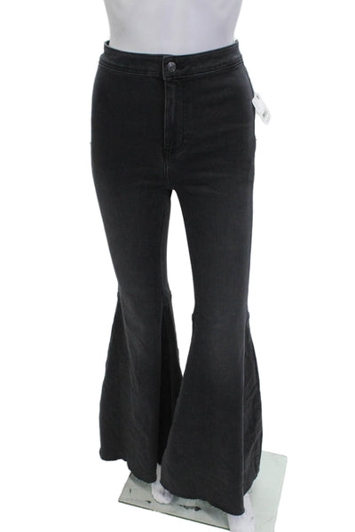 We The Free Womens Black Button Pants 70s Solid Cotton Viscose Elastane Size 26