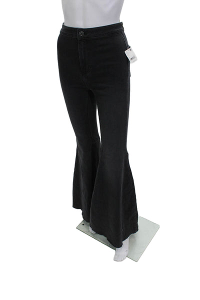 We The Free Womens Black Button Pants 70s Solid Cotton Viscose Elastane Size 26
