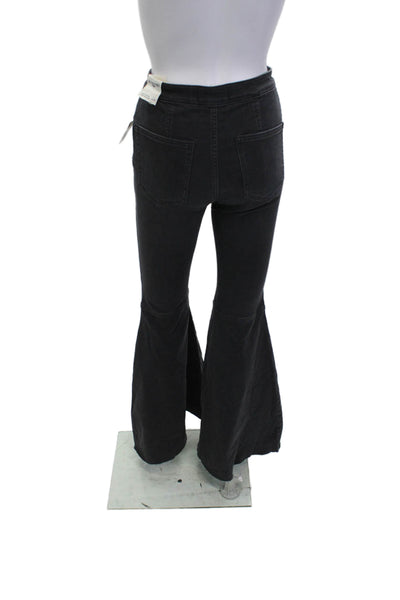 We The Free Womens Black Button Pants 70s Solid Cotton Viscose Elastane Size 26