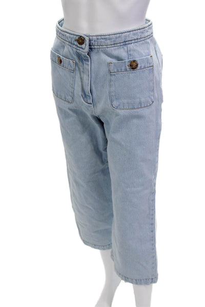 Sezane Women Light Blue Cropped Capri Pants 100% Cotton Mid Rise Size 36